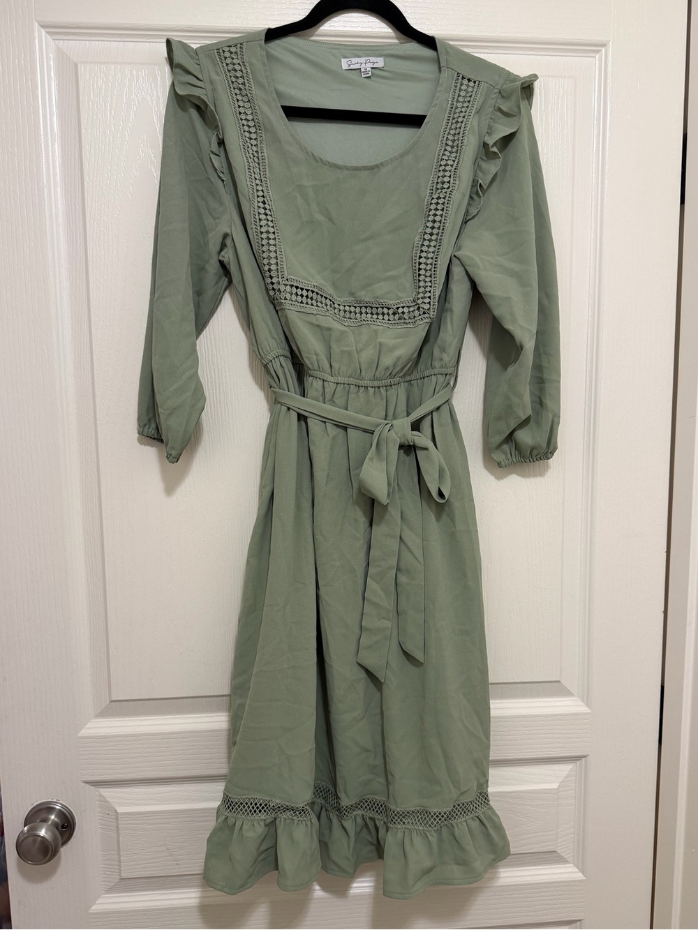 Light Sage Ruffle Midi Dress